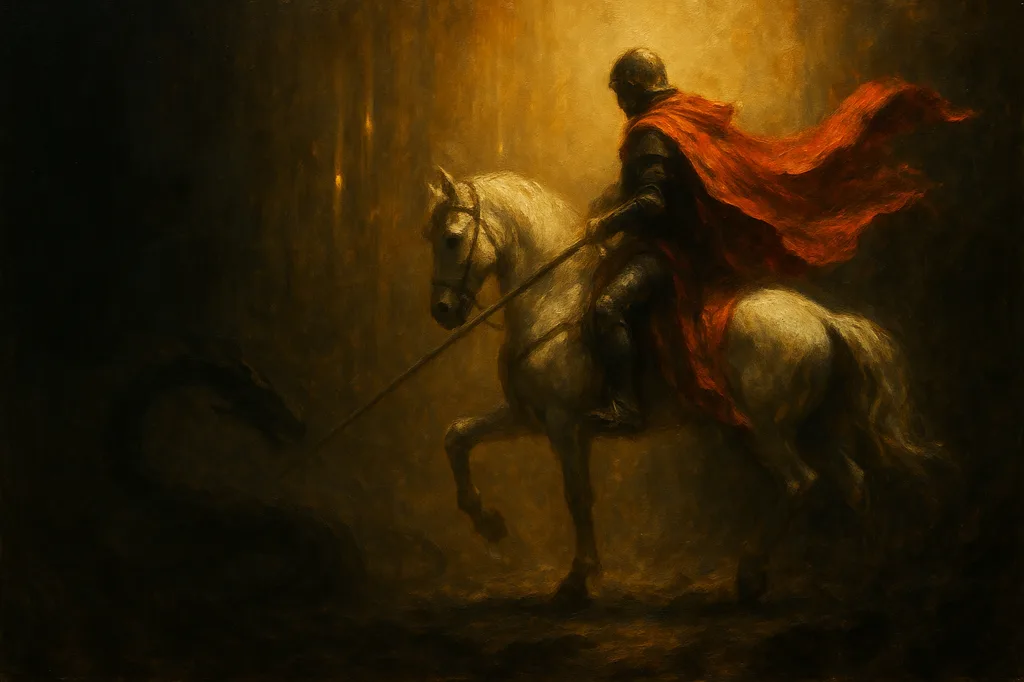 Contemporary interpretation of Saint George — mounted with spear